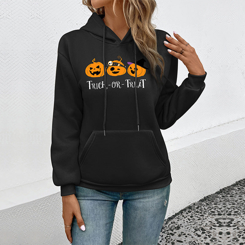 Women's hoodie with Halloween pumpkin print, hood and kangaroo pocket Mune Fashion