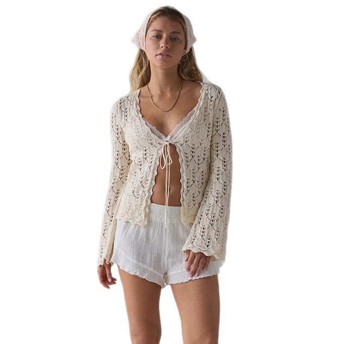 Ladies airy crochet knit cardigan Mune Fashion
