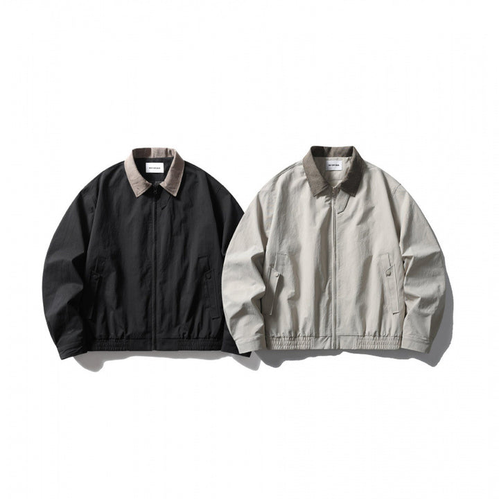 Men's Lightweight Harrington Jacket with Cord Collar and Elastic Hem Mune Fashion