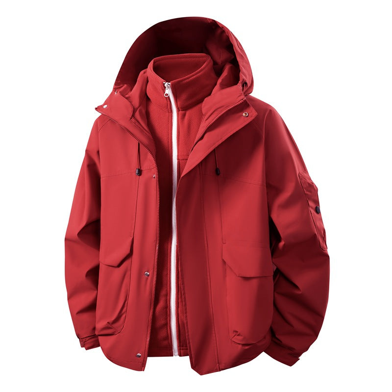 Unisex two-layer softshell parka with removable fleece inner layer, hood, and utility pockets Mune Fashion