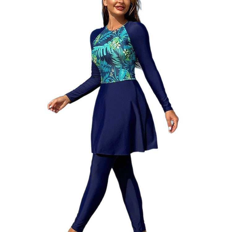 Women's Sporty Long-Sleeved Swimsuit with Skirt Mune Fashion