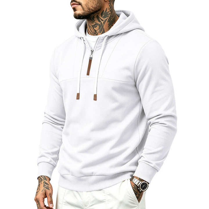 Men's Modern Half-Zip Hoodie made of French Terry with decorative tab and drawstring Mune Fashion