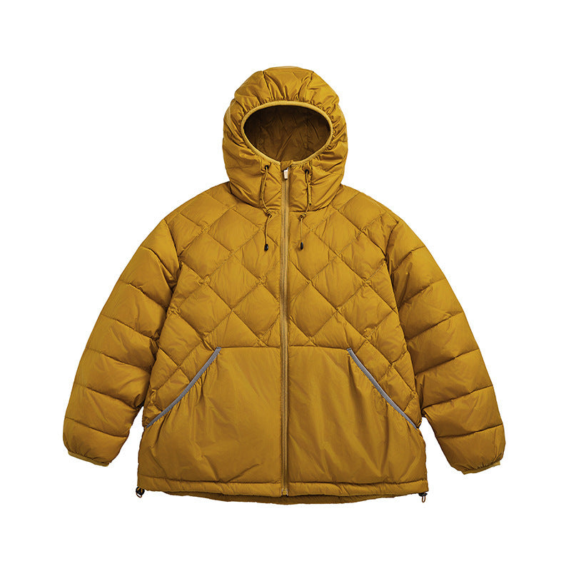 Unisex Boxy quilted jacket with hood, diamond quilting and two-way zipper Mune Fashion