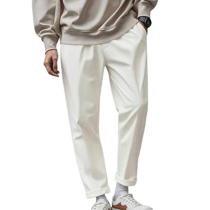 Men's tapered chino pants with turn-up hem and subtle crease Mune Fashion