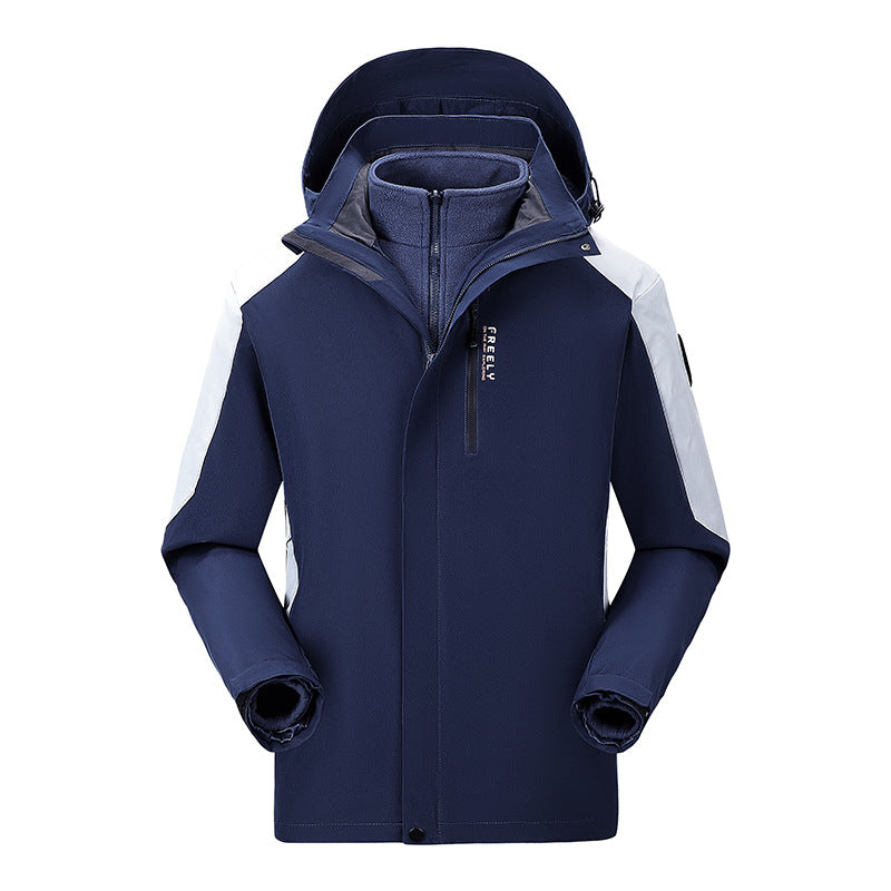 Men's non-waterproof three-piece winter jacket with removable hood and fleece inner jacket Mune Fashion