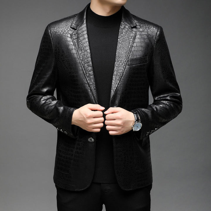Men's Crocodile Pattern Faux Leather Blazer with Slim Silhouette Mune Fashion