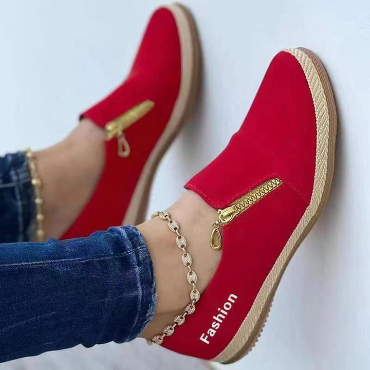 Women's Slip-On Espadrille-Loafer with decorative zipper and wedge sole Mune Fashion
