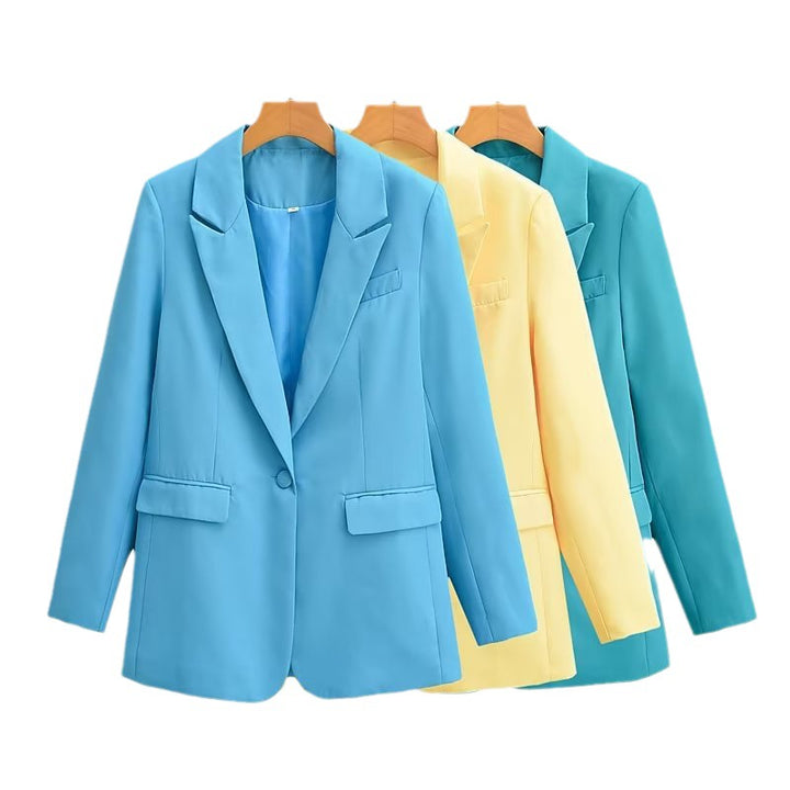 Women's Oversize Blazer with Shawl Lapel Single Button Closure and Flap Pockets Mune Fashion