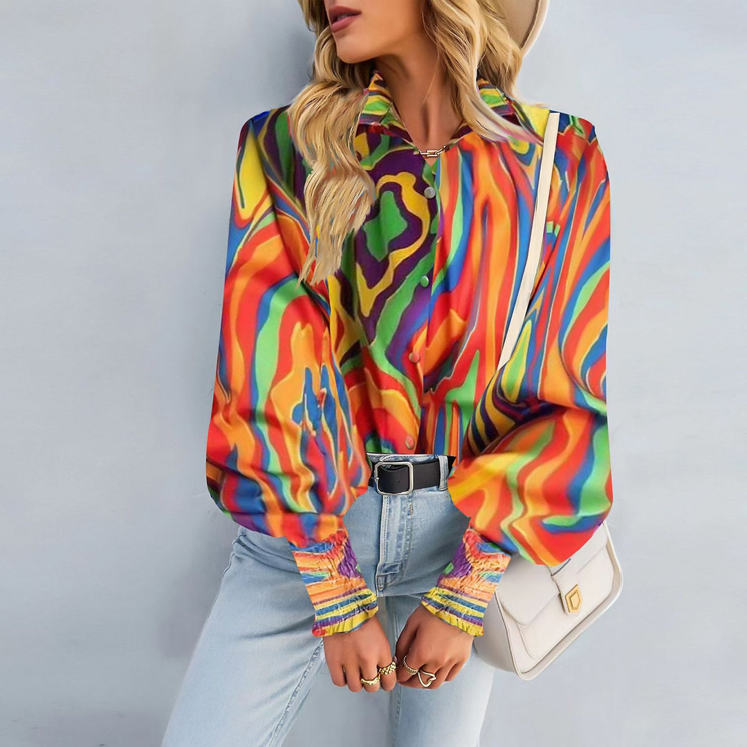 Ladies loose shirt blouse with balloon sleeves and gathered cuffs Mune Fashion