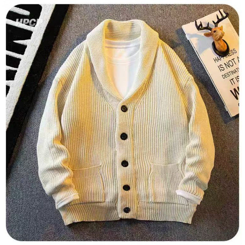 Men's shawl collar cardigan made of coarse ribbed knit with pockets & button placket Mune Fashion