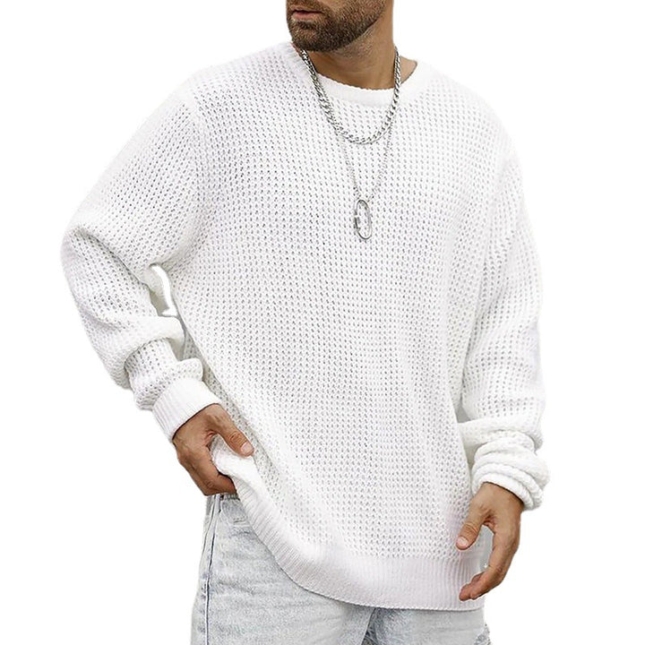 Men's Chunky Knit Crew Neck Sweater with Basketweave Pattern and Relaxed Fit Mune Fashion