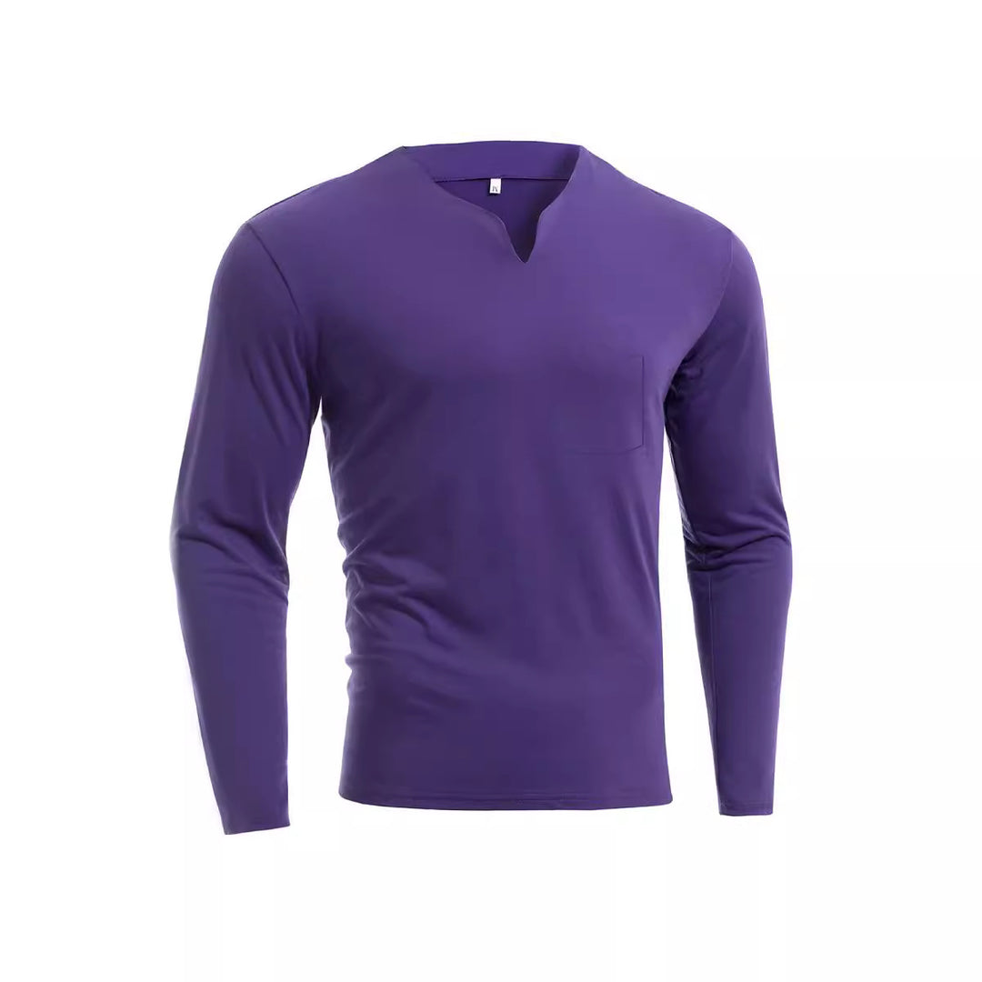 Men's long sleeve shirt with V-neck Slim Fit cotton blend and elastic comfort waistband Mune Fashion