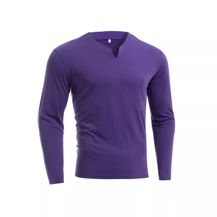Men's long sleeve shirt with V-neck Slim Fit cotton blend and elastic comfort waistband Mune Fashion