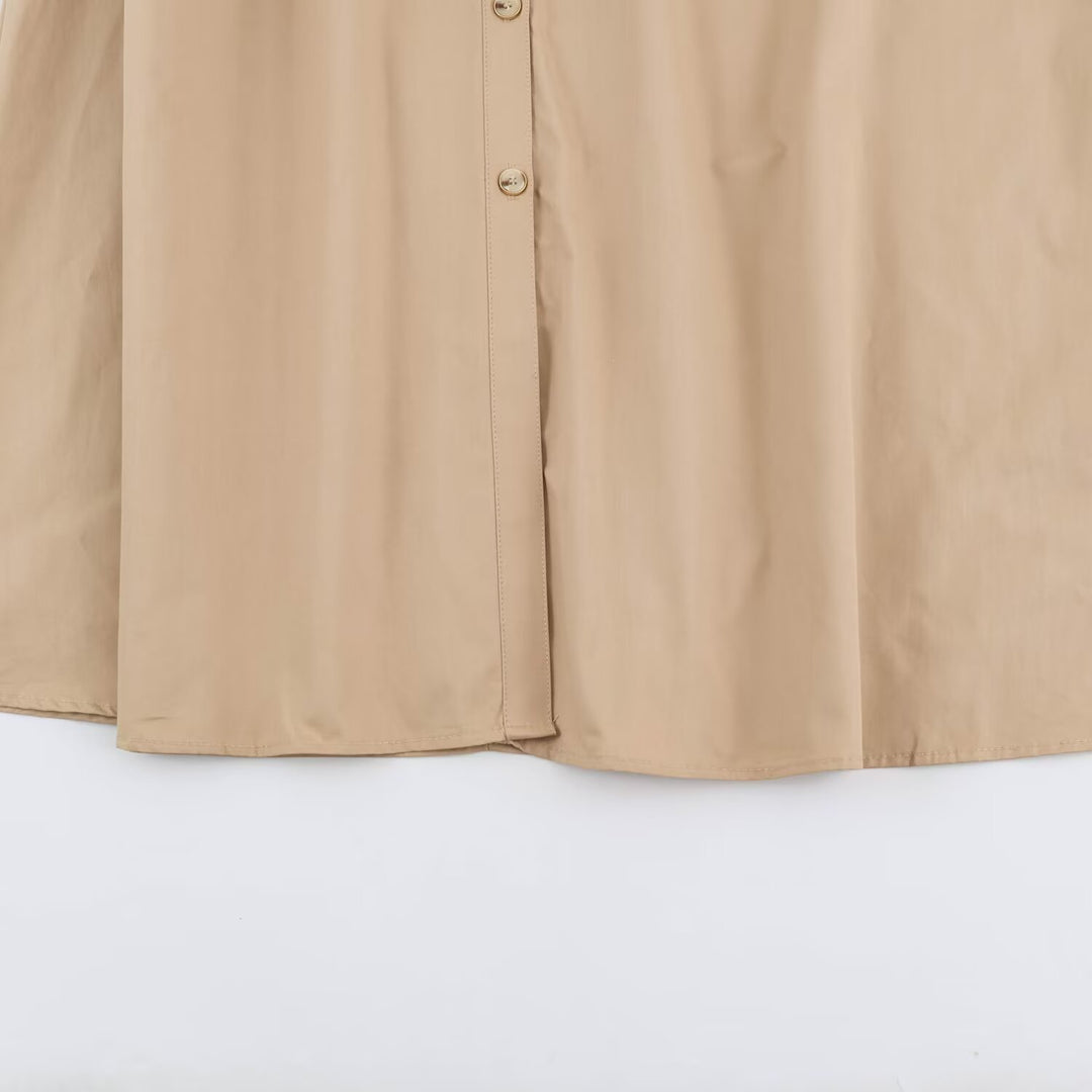 Women's shirt blouse midi dress with belted waist and turn-up sleeves Mune Fashion
