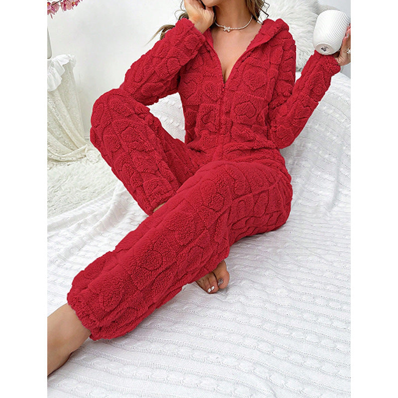 Women's Cozy Fleece Jumpsuit with Hood Mune