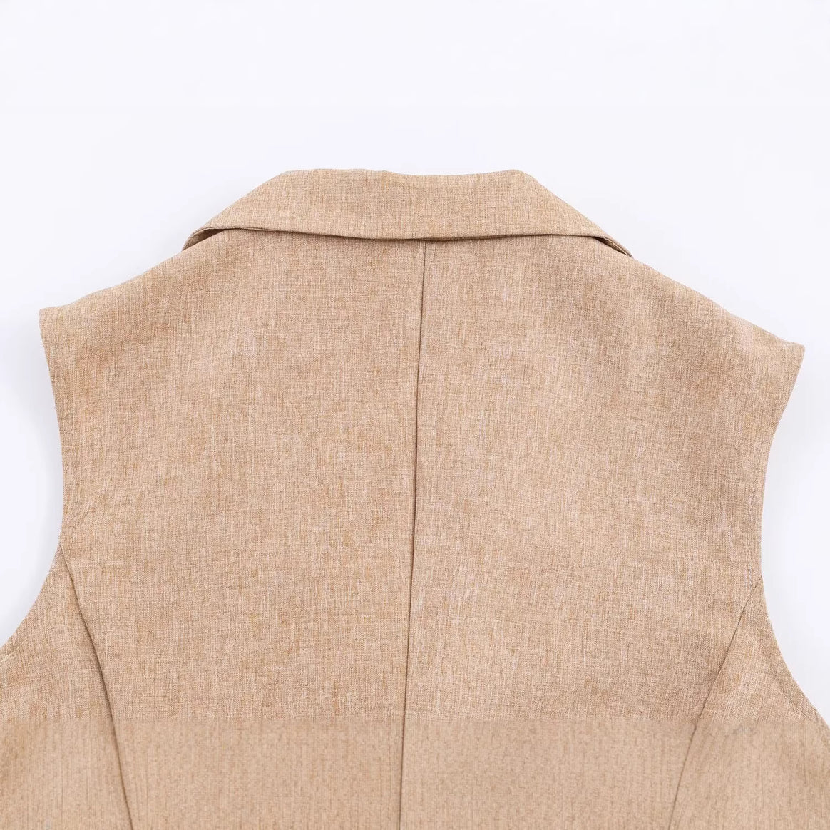 Women's Sleeveless Tailored Linen Look Vest with Shawl Collar and Ties Belt Mune Fashion