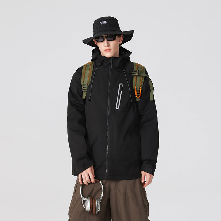 Men's Waterproof Softshell Rain Jacket with Adjustable Hood and Chest Zip Drune