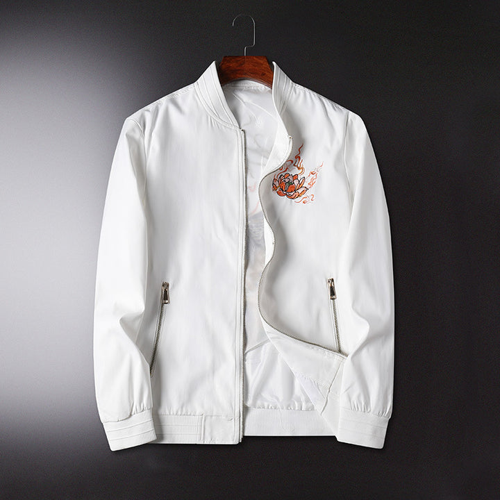 Men's bomber jacket with oriental tiger embroidery, lightweight microfiber outer layer and ribbed cuffs Mune Fashion
