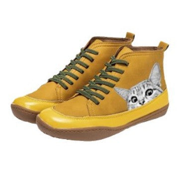Women's ankle-high sneakers with cute cat motif embroidery and ergonomic comfort insole Mune Fashion