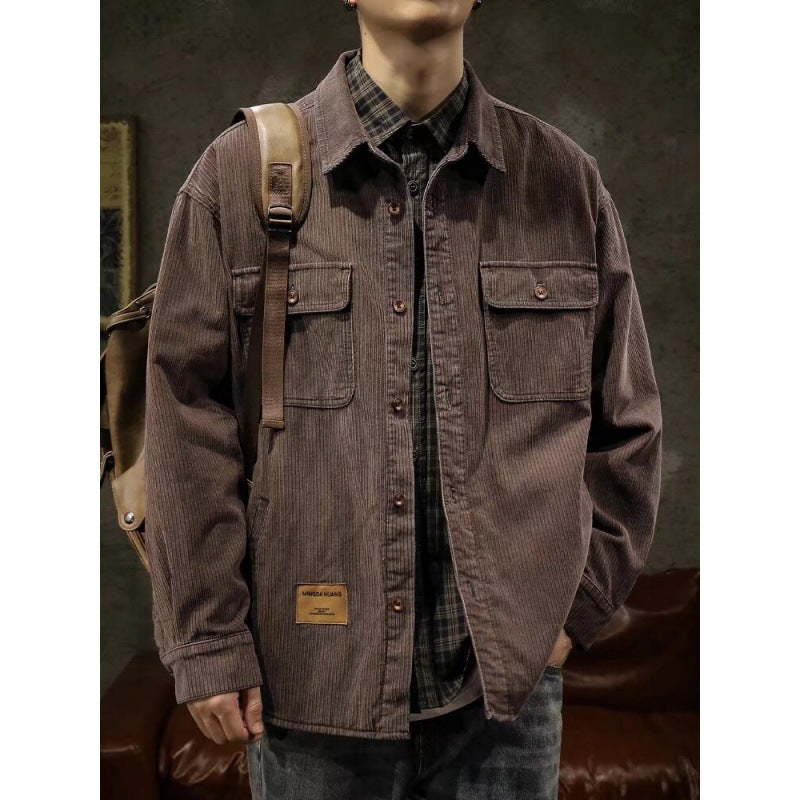 Men's corduroy overshirt jacket with patch chest pockets and relaxed oversized fit Mune Fashion