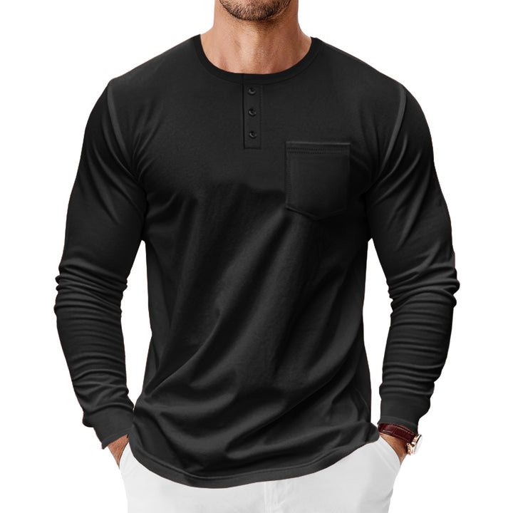 Men's long sleeve Henley shirt with chest pocket and fine cotton stretch cut Mune Fashion