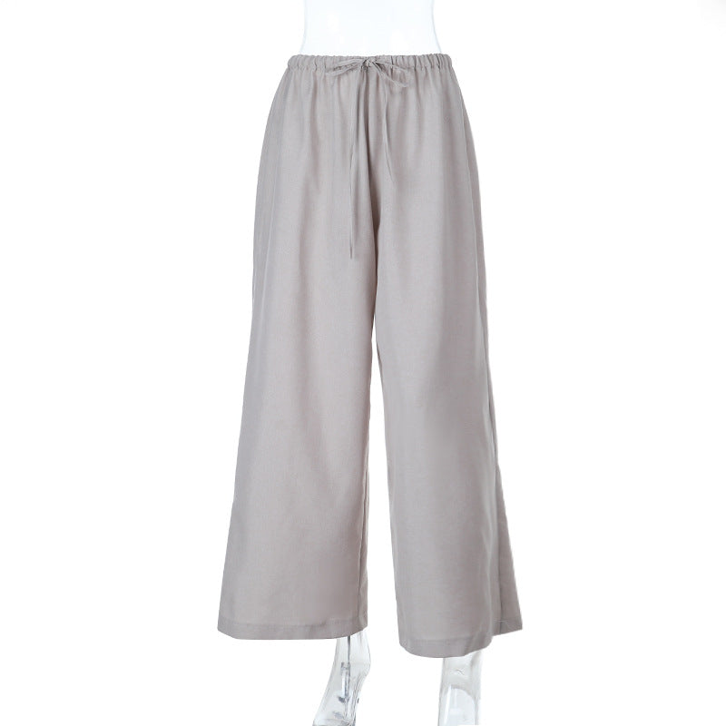 Women's wide linen pants in culotte style with elastic waistband and drawstring Mune Fashion