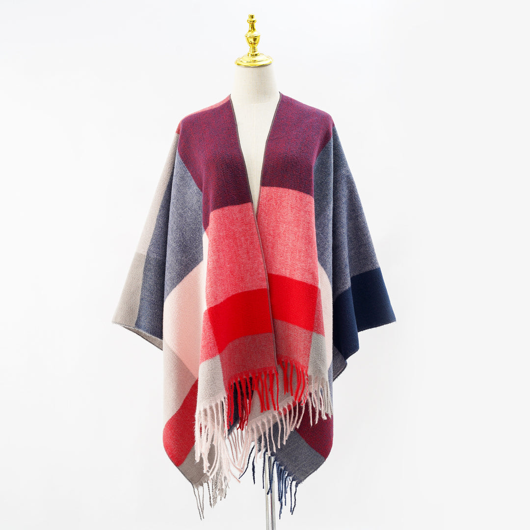 Women's multifunctional wool blend poncho in cape style with geometric pattern Mune Fashion
