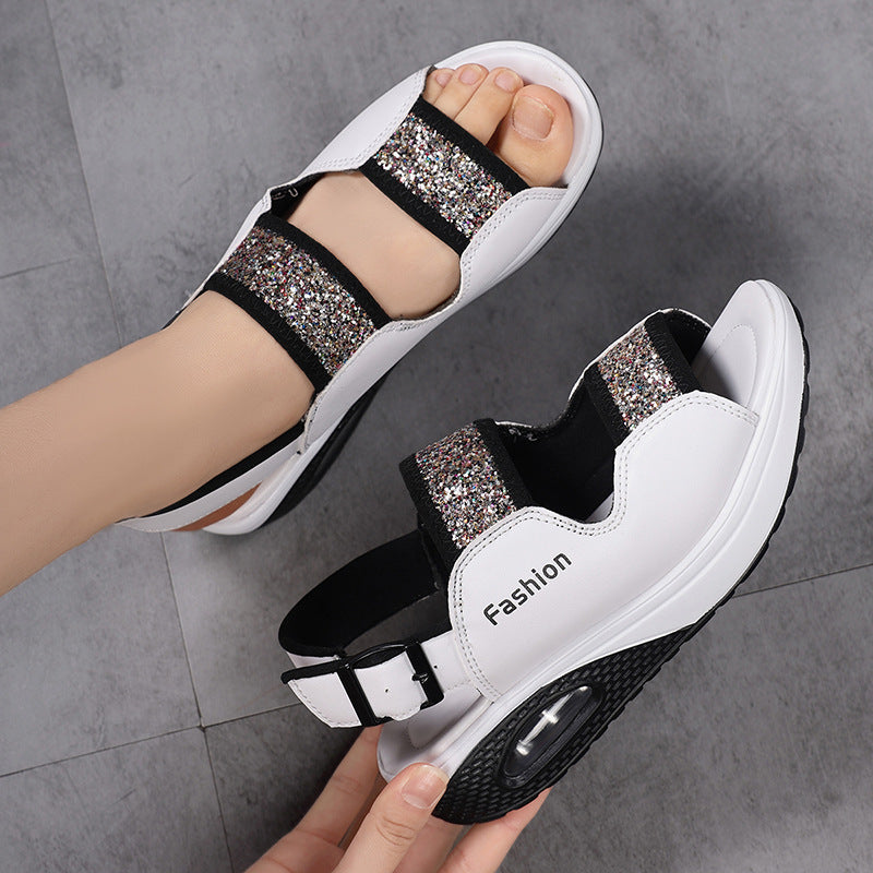 Women nan comfort wedge sandal with visible air chamber, adjustable straps and glitter trim Mune Fashion