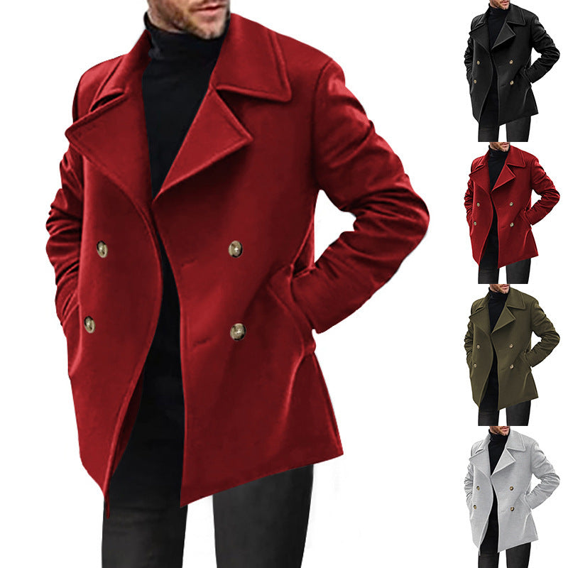 Men's Double-Breasted Tailored Peacoat with Wide Lapels and Pockets Mune Fashion
