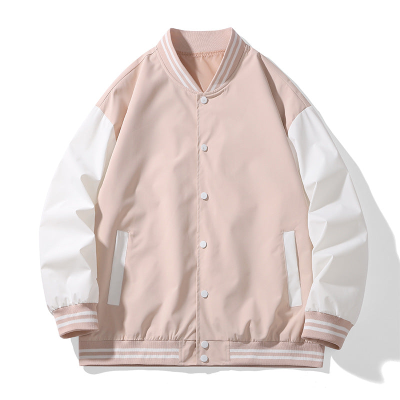 Unisex College varsity bomber jacket with contrast sleeves, striped ribbed cuffs and snap button closure Mune Fashion