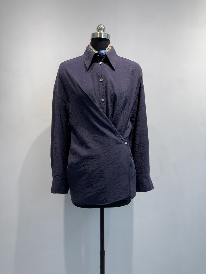 Women Casual Twist-Front Button-Up Shirt Drune