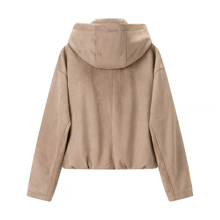 Women's casual velor imitation hoodie jacket with concealed zipper and elastic hem Mune Fashion