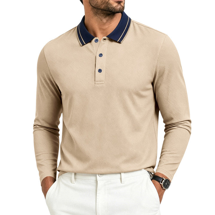 Men's Long Sleeve Polo in fine pique structure with contrasting college collar Mune Fashion
