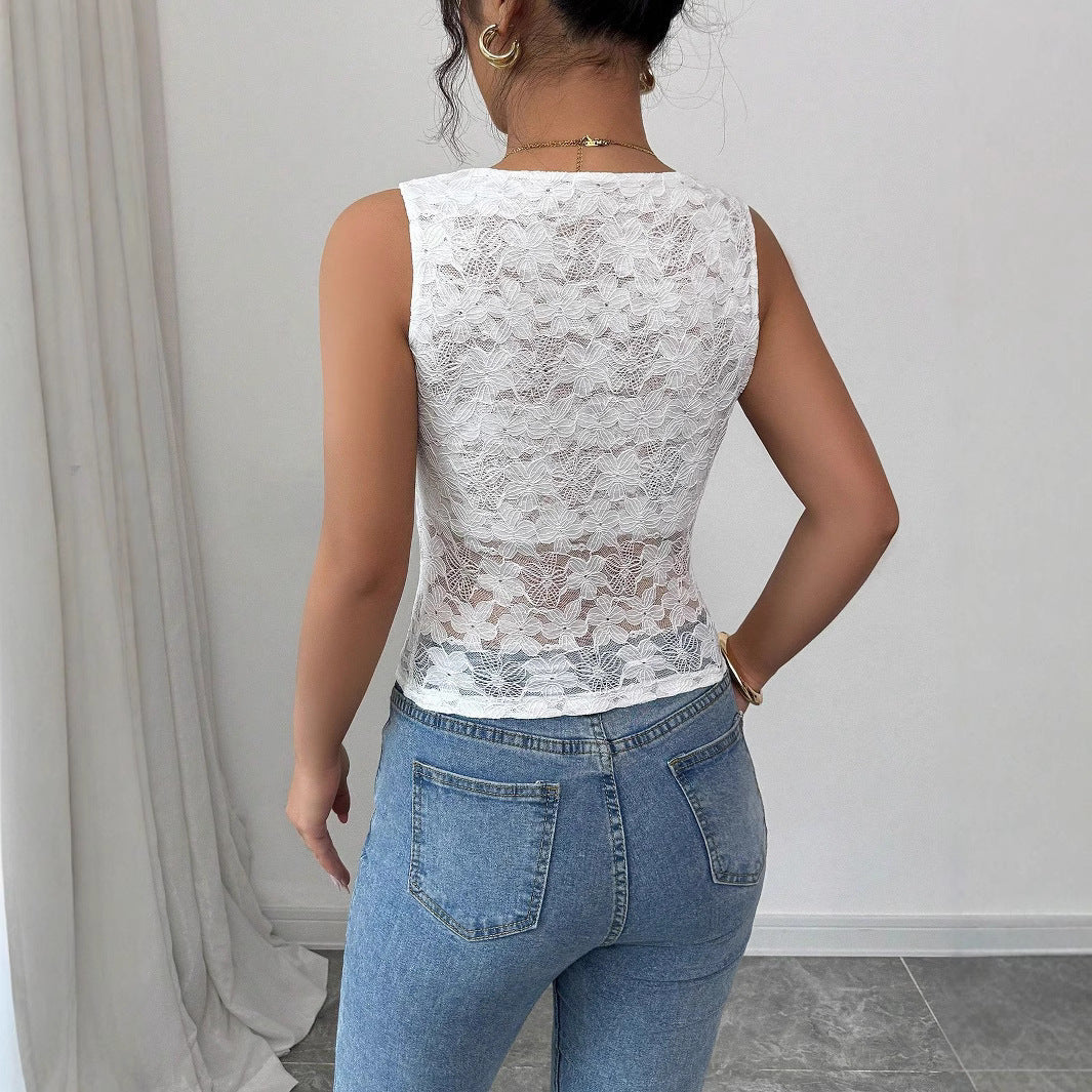 Ladies lace top with waterfall neckline and figure-hugging waistline Mune Fashion