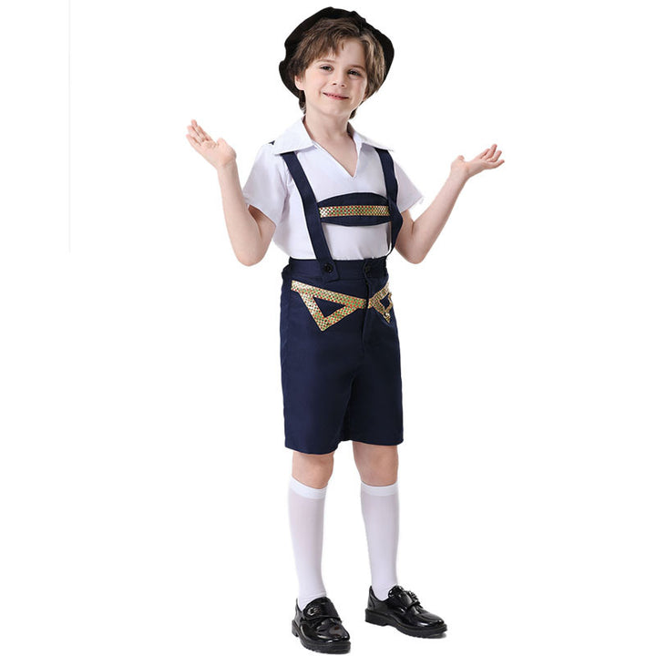 Unisex nan festive children's pants with adjustable suspenders and decorative belt Mune Fashion
