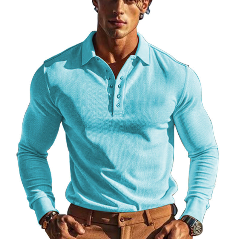 Men's form-fitting long sleeve Henley polo shirt made of fine ribbed structure Mune Fashion