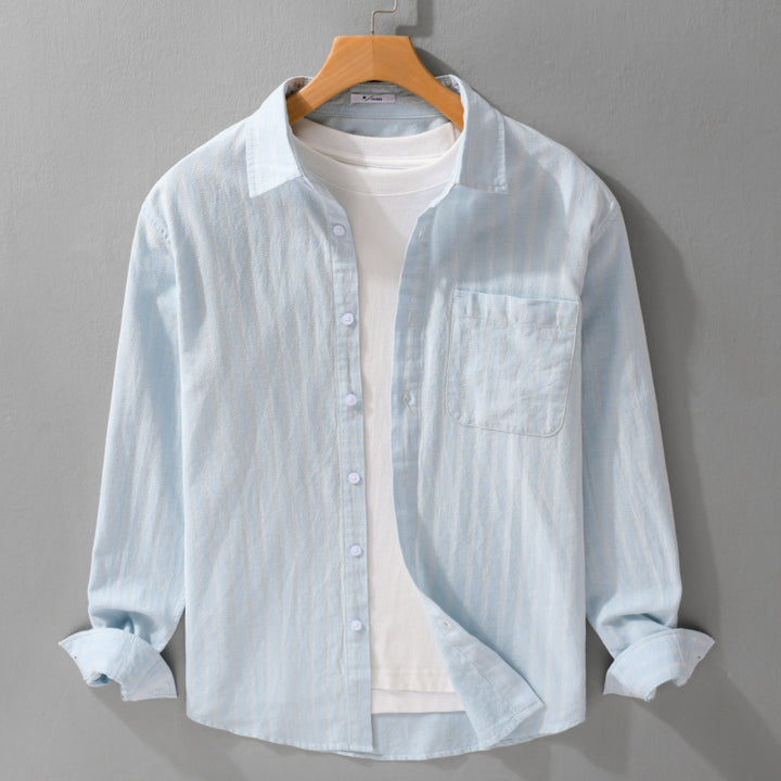 Men's Loose Structured Cotton Shirt in Layering Look with Chest Pocket Mune Fashion