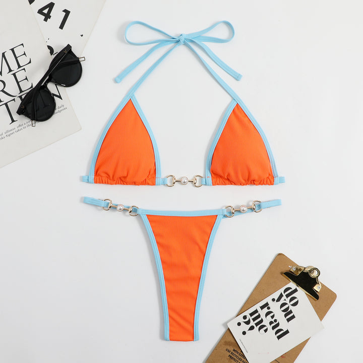 Women's triangle bikini with fashionable ribbed design and decorative elements Mune Fashion