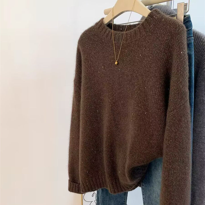 Women Cozy Oversized Sweater in Mohair Look with Round Neck and Subtle Glitter Effect Mune Fashion