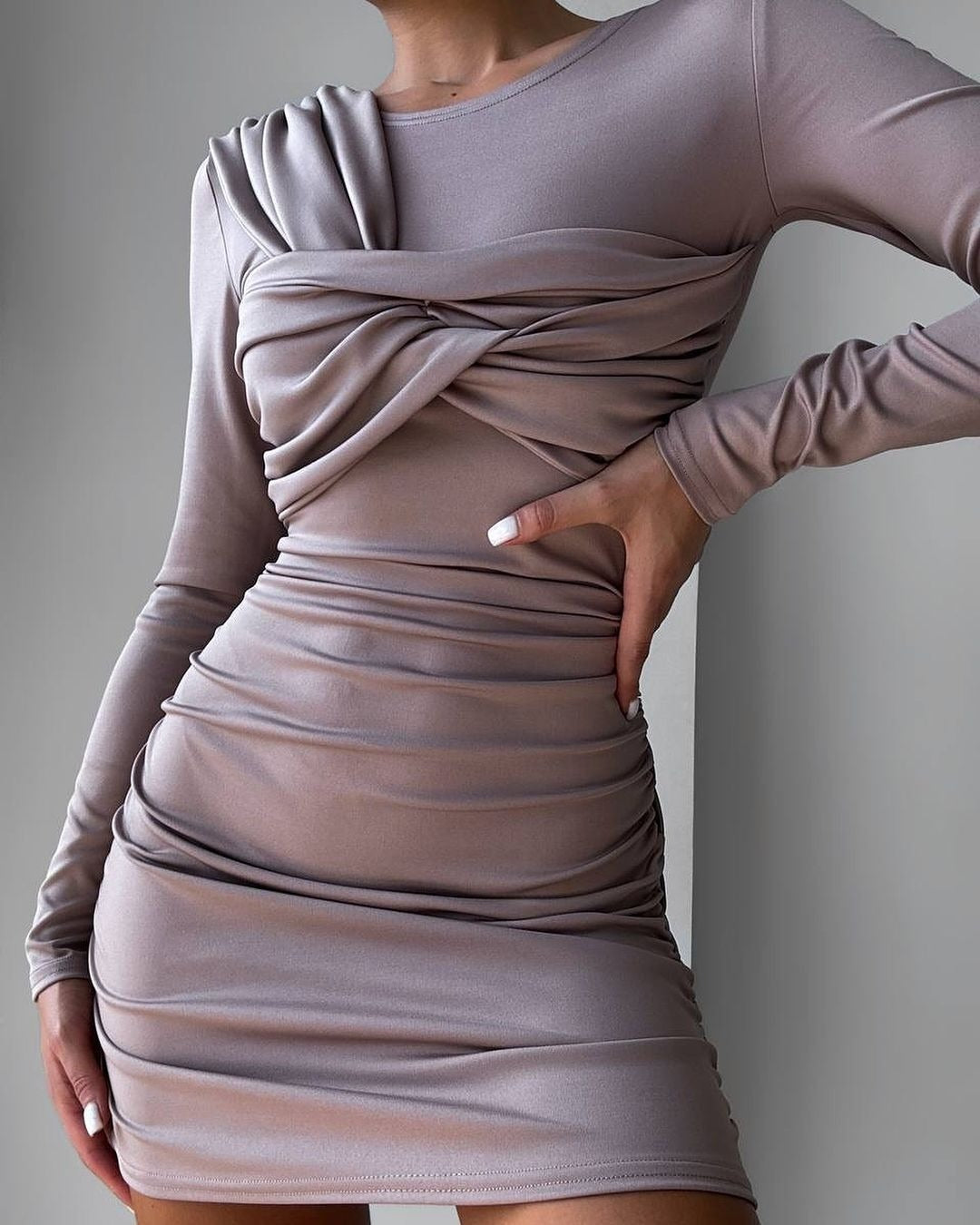 Women Figure-hugging draped Minidress with long sleeves Mune Fashion