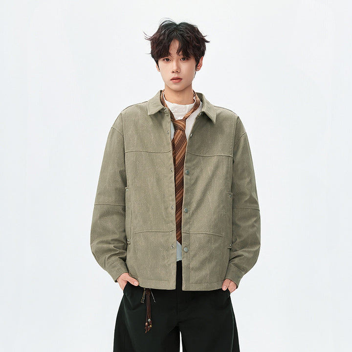 Herren gesteppte, gefütterte Canvas-Utility-Jacke mit Druckknöpfen Mune Fashion