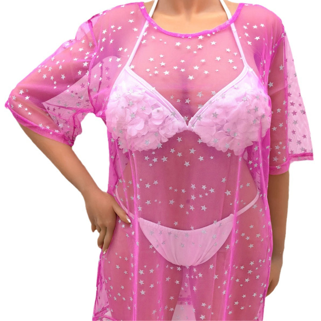 Women's transparent beach cover-up with shimmering stars Mune Fashion