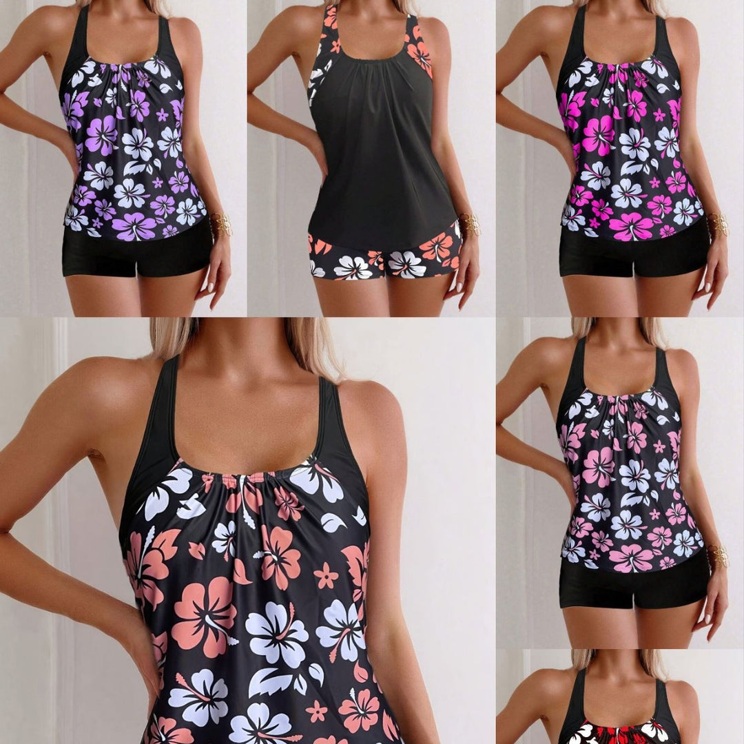 Women's Sporty Tankini Set with Floral Accents Mune Fashion