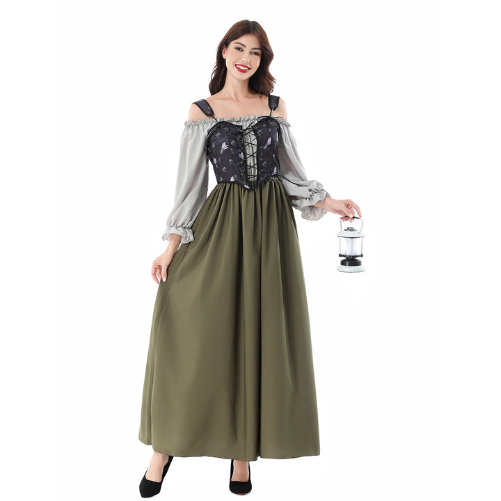 Ladies Corsage Dress with Lace-Up Corset and Off-the-Shoulder Blouse Top Mune Fashion