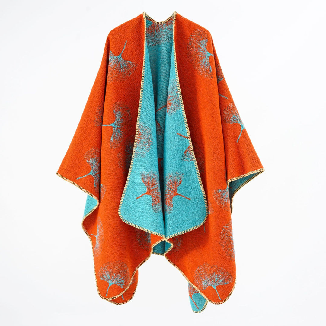 Women's oversized wrap cape made of jacquard knitted wool blend with dandelion pattern Mune Fashion