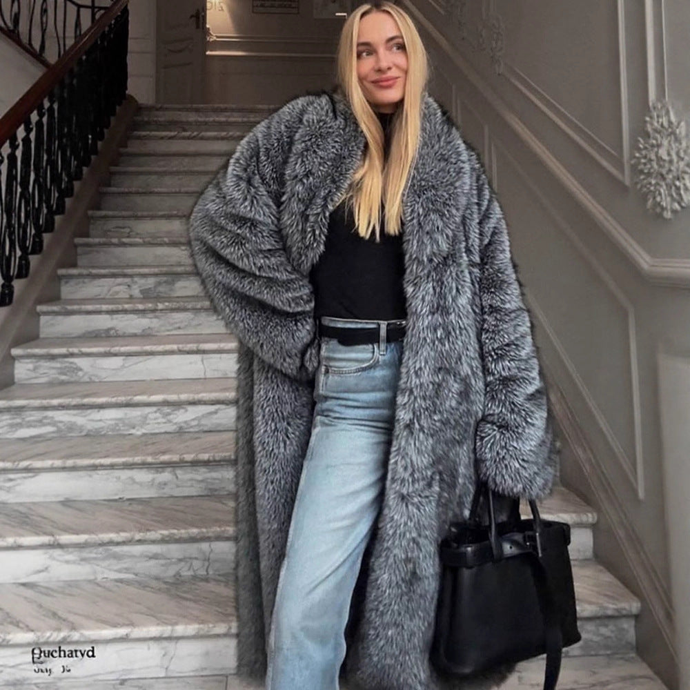 Women Oversize longer Faux Fur Coat with voluminous sleeves Mune Fashion