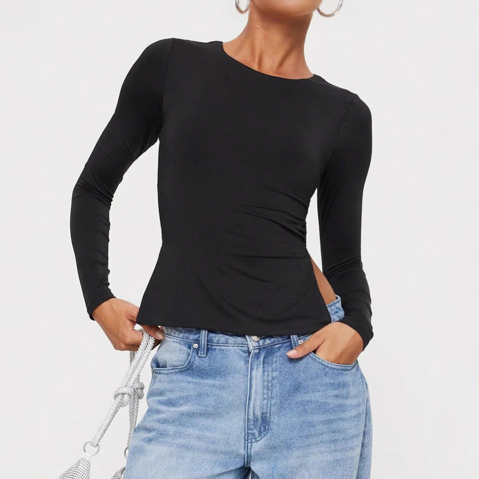 Women's short wrap crop top with back lacing and long sleeves Mune Fashion