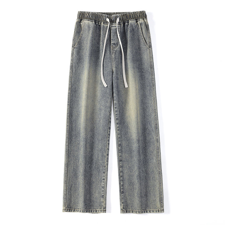 Men's Wide Denim Jogging Pants with Elastic Waistband and Long Drawstrings Mune Fashion