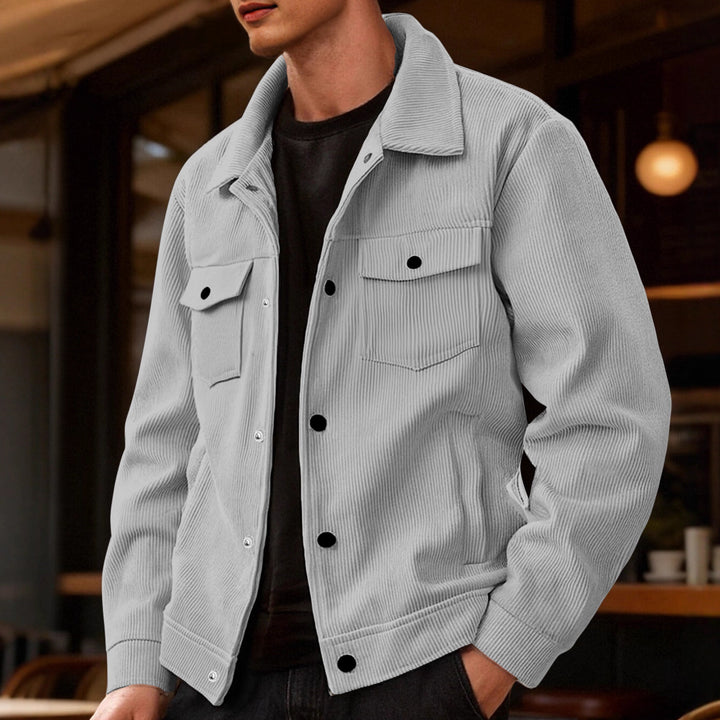Men's cord jacket in the classic work jacket style with snap buttons and chest pockets Mune Fashion