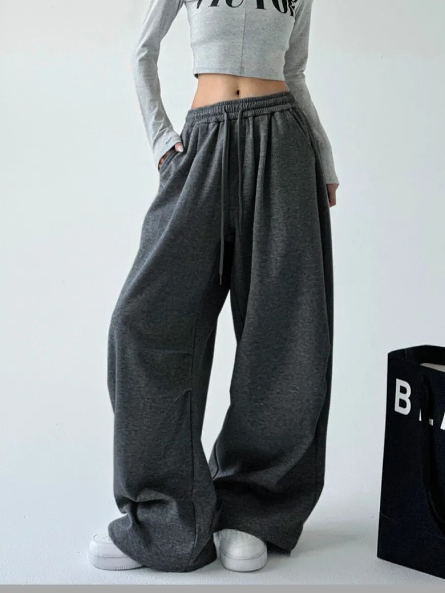 Women wide high waist lounge pants made of soft cotton blend with drawstring and side pockets Mune Fashion